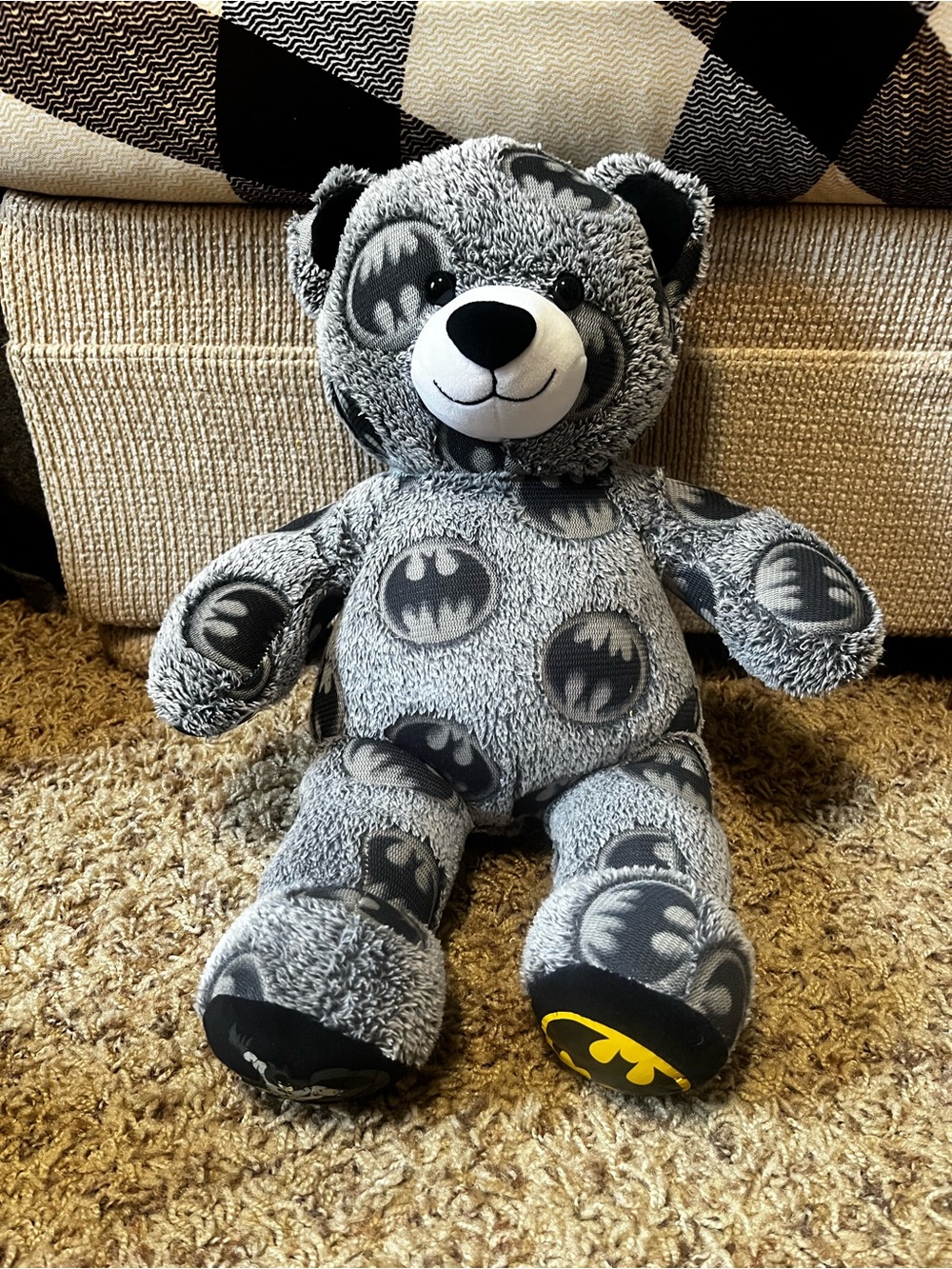 Batman Gray Logo Plush Bear with Yellow Heel Accent